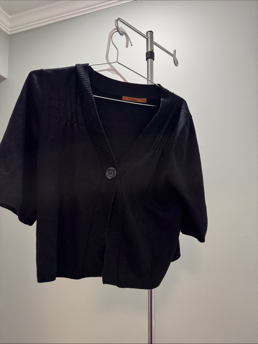 Belldini Black V-Neck Short Sleeve Cardigan
